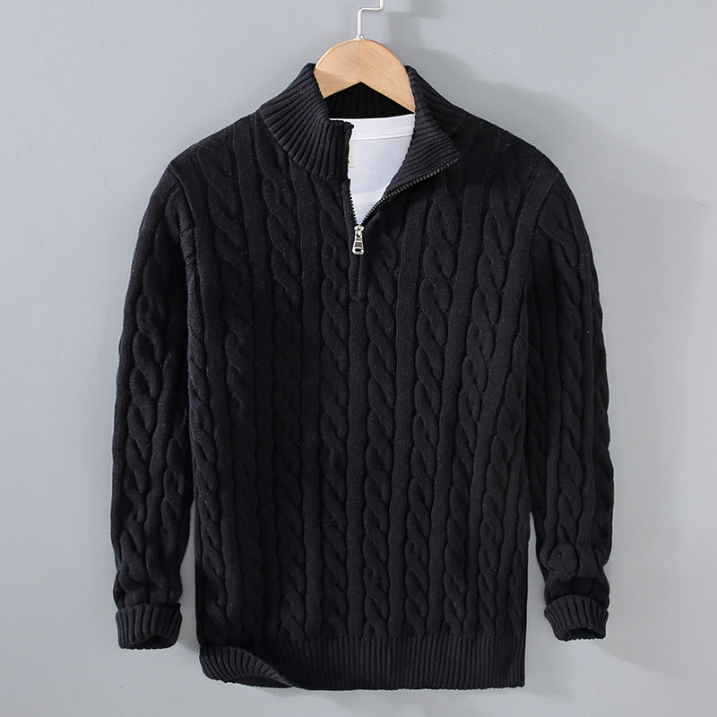 Baumwoll-Pullover mit halbem Reißverschluss