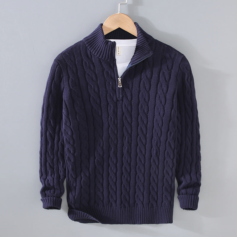 Baumwoll-Pullover mit halbem Reißverschluss