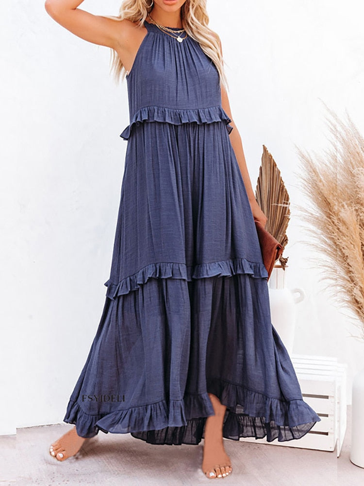 Damen Freizeitkleid aus Leinen-Mischgewebe