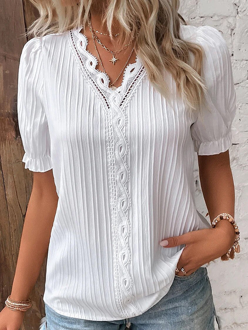 Damen Bluse mit V-Ausschnitt und Spitze