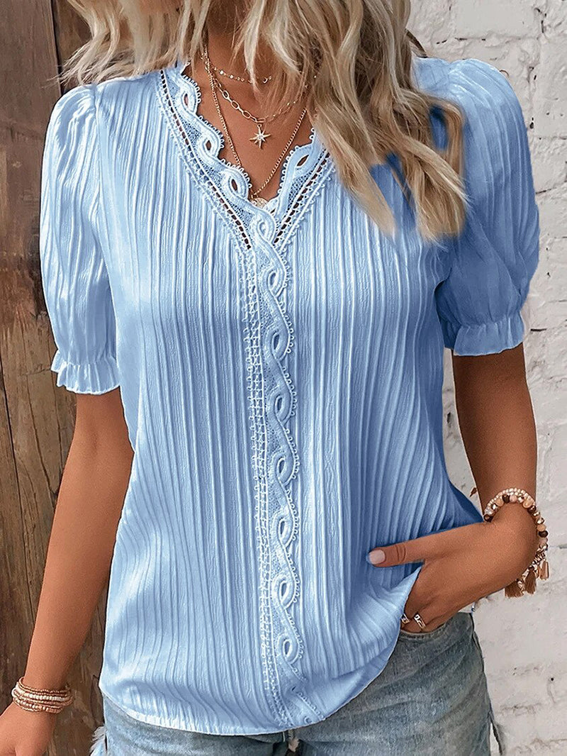Damen Bluse mit V-Ausschnitt und Spitze