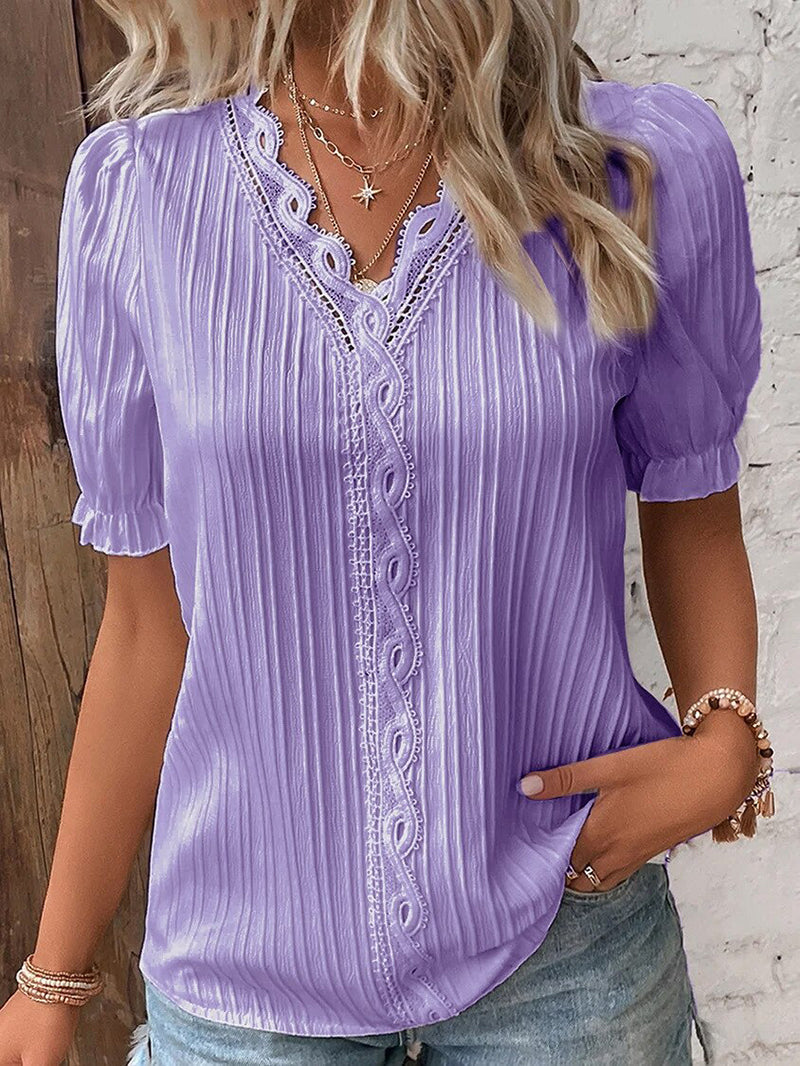 Damen Bluse mit V-Ausschnitt und Spitze