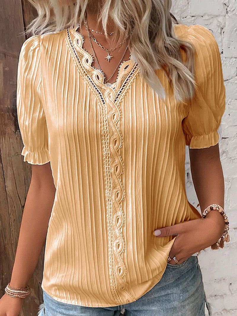 Damen Bluse mit V-Ausschnitt und Spitze