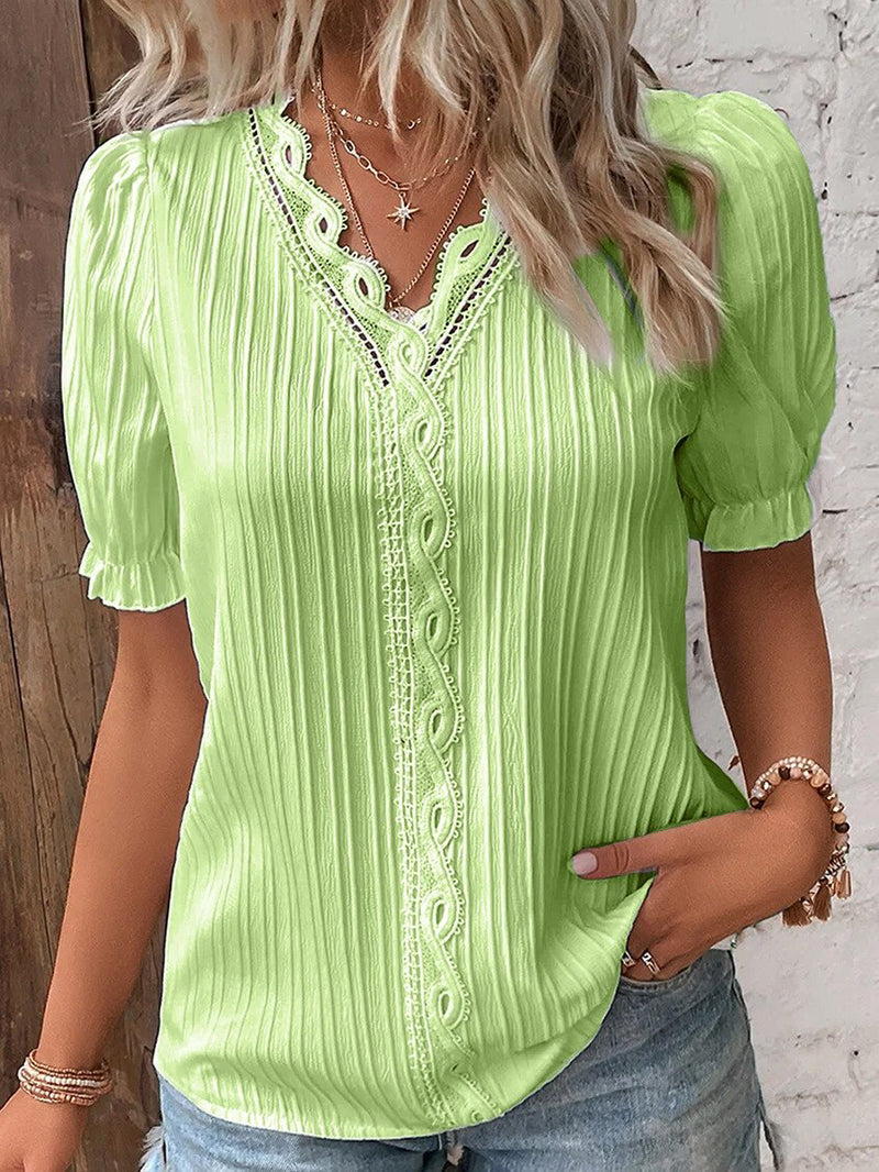 Damen Bluse mit V-Ausschnitt und Spitze
